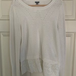 Beautiful White Aerie Sweater with Embroidered Hem